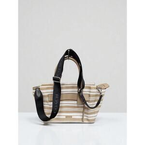 Authentic Coach Striped Canvas Tote Shoulder Bag Tan White